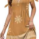 SAUKOLE Womens Summer Dresses Tie Knot Short Sleeve Sundress Casual Buttons V Neck Pleated Front Dress with Pockets (M)