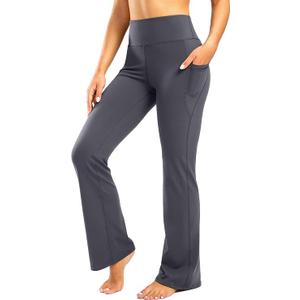 30" Inseam Women's Bootcut Yoga Pants Long Bootleg High-Waisted Flare Pants with Pockets (Grey)