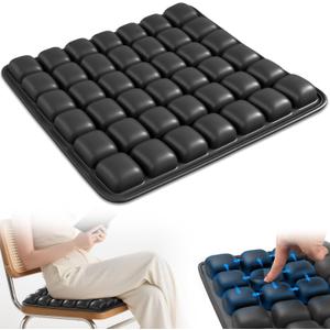 Inflatable Seat Cushion, Airplane Seat cushion for Long Flights Without Air Pump, Pressure Relief Seat Cushion, Wheelchair Cushions Applicable to Various Scenarios, Relief Discomfort in Coccyx&Buttock (Square, Black)