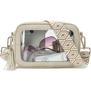 LOXOMU Clear Crossbody Bag Stadium Approved - Waterproof Clear Purses for Women Stadium Bag with Adjustable Guitar Strap (Beige)