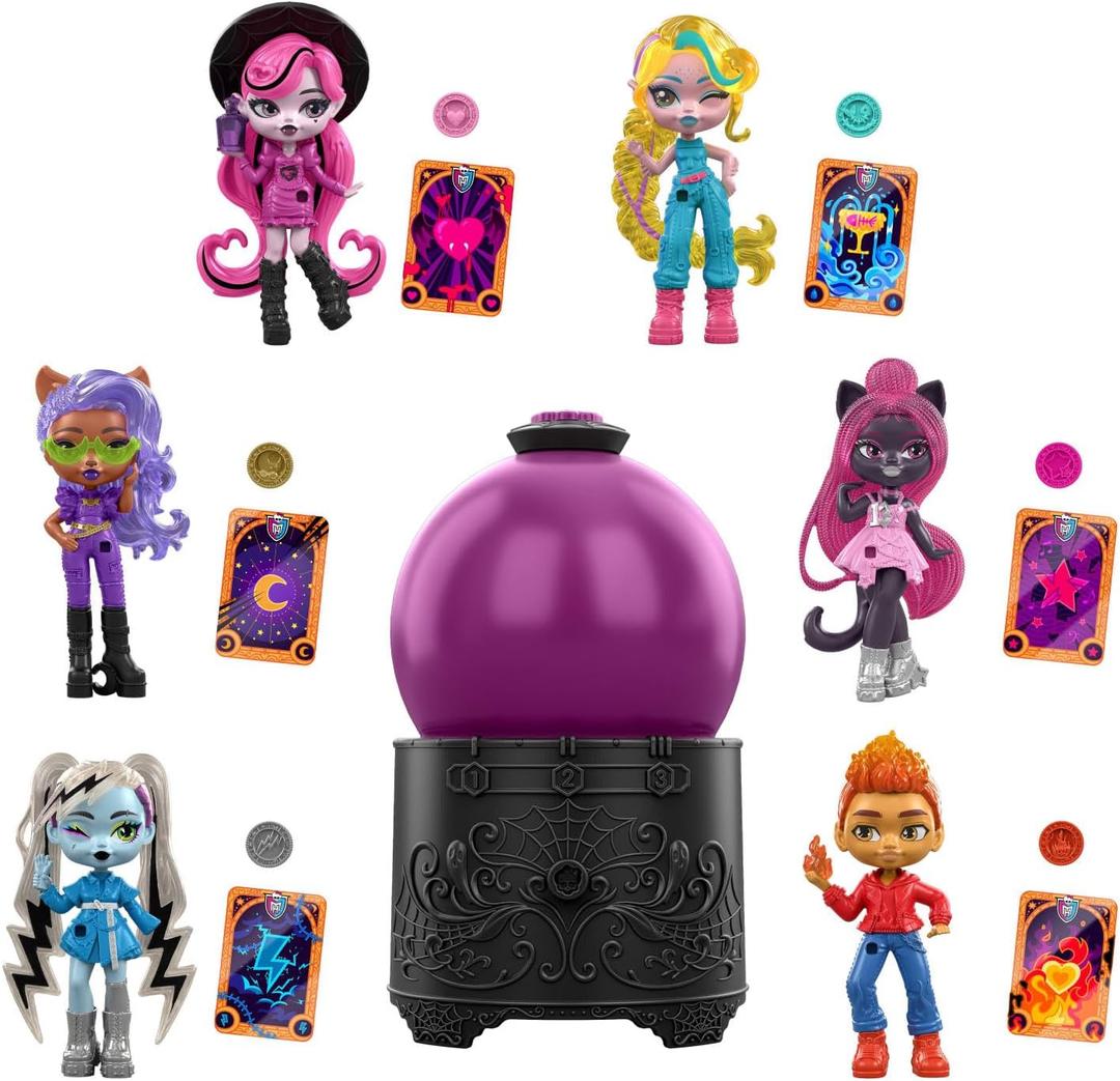 Monster High Potions Crystal Ball Mini Dolls, Surprise 3-inch Character Figures with Water Reveal, Charm and Fortune Card