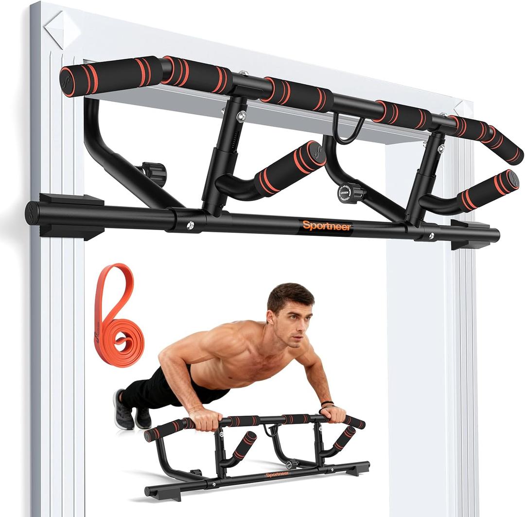 Sportneer 2026 Upgrade Pull up Bar for Doorway with Folding Handle, Door Pull up Bar Door Frame Multi-grip Upper Body Trainer, 440lb, Indoor Fitness for Home Gym Strength Training - US Patent Pending (Black)