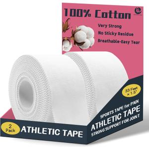 Athletic Tape 2 Pack White Sports Tape Athletic Strong-Breathable-Easy Tear-No Sticky Residue Wrist Ankle Tape for Lacrosse Boxing Gymnastics Climbing Soccer Hockey Bat Injuries Medical