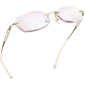 LifeArt Blue Light Blocking Glasses, Computer Reading Glasses, Anti Blue Rays, Reduce Eyestrain, Rimless Frame Tinted Lens with Diamond, Stylish for Women (+1.50 Magnification)