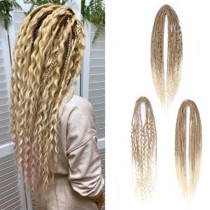 30 Inch 20 Strands DE Dreadlock Extensions Full Sets,2 In 1 Mixed Synthetic Dreads Extensions,Light Brown to Blonde Straight&Boho Dreads Extensions Hippie Style Dreadlock for Women