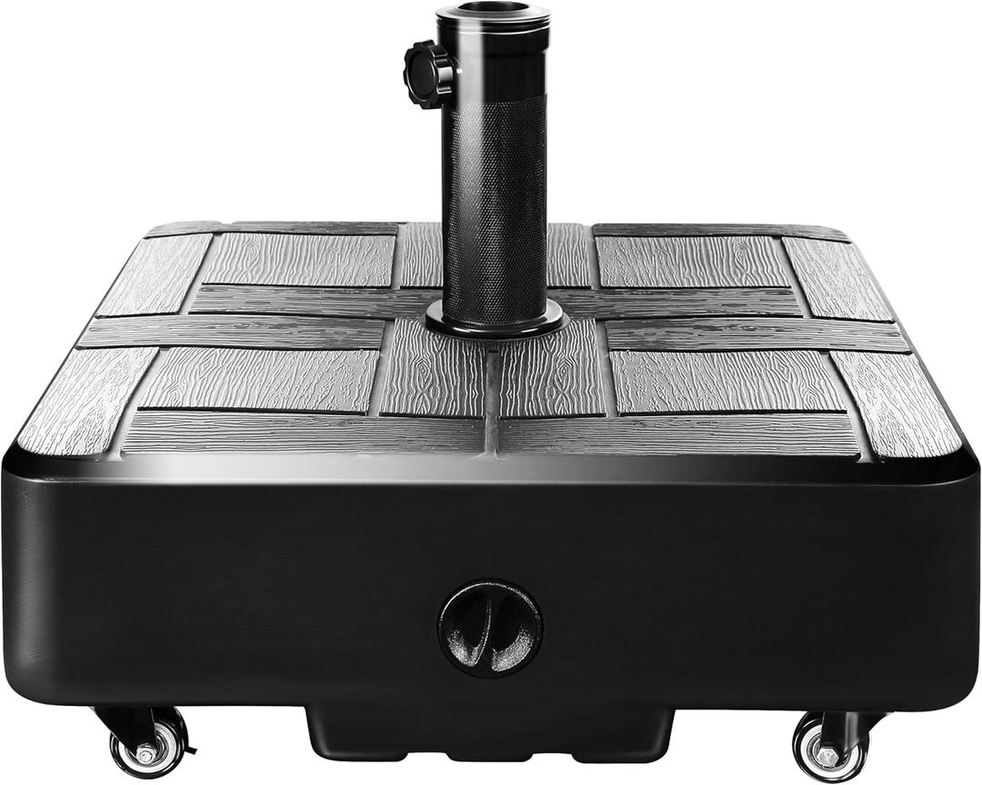 FRUITEAM Patio Umbrella Base Heavy Duty with 4 Wheels, Fillable Mobile Umbrella Base,Square Market Stand for Patio,Deck, Outdoor with 2 Locks 1 Knobs, 120lb Capacity