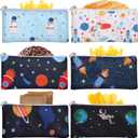 Chumia 6 Pack Reusable Snack Bags for Kids, Washable Sandwich & Food Storage Pouches, Dual-layer Silicone Lined Lunch Bags with Zipper for School & Travel (Astronaut, 6.9 x 3.7 Inches)
