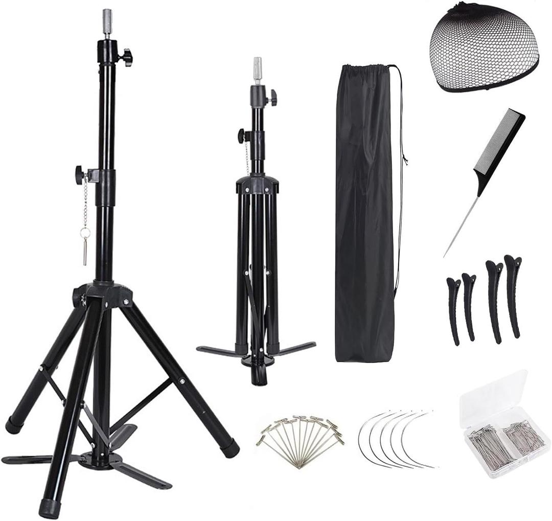 Heavy Duty Wig Stand Tripod, Wig Head Stand Mannequin Head Stand, Adjustable Holder for Styling Cosmetology Hairdressing Training (55 inch with pedal)