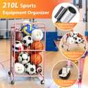 Olldide 43-Inch Large Ball Storage Basket with Wheels, Rolling Cart Sports Equipment Garage Organizer with Elastic Rope for Easy Access, Holder for Basketball, Soccer, Volleyball, Football