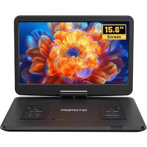 17.5 Portable DVD Player with 15.6 Large HD Screen, 6 Hours Rechargeable Battery, Dual Speakers, Region Free, Remote Control, Support Multi-Format Sync TV, USB/SD, Black