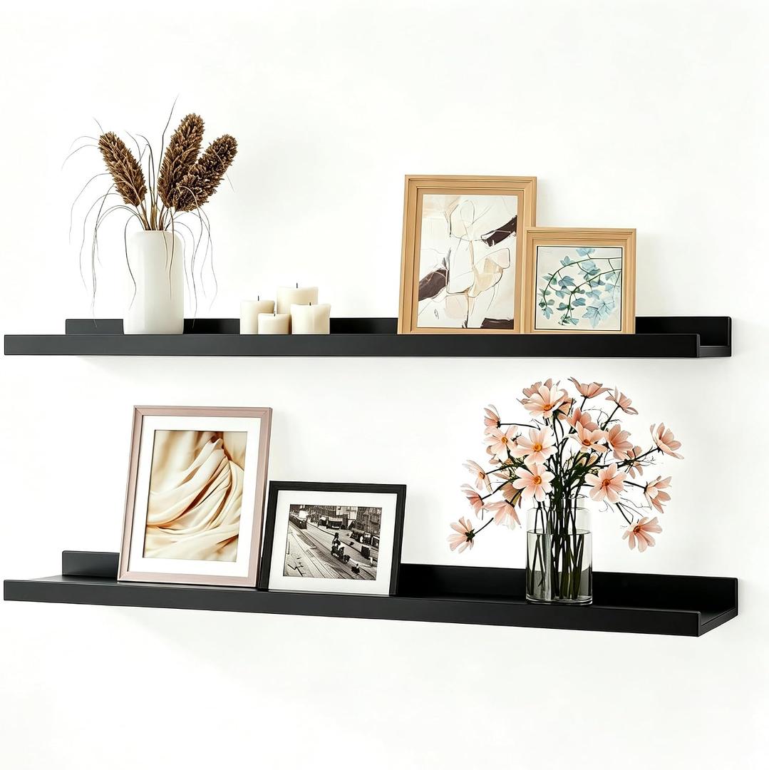Black Floating Shelves for Wall Decor, 30 in Shelf with Lip Set of 2, 29.9in
