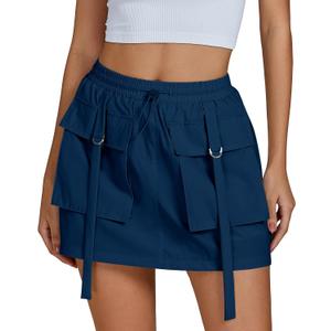 luvamia Skorts for Woman High Waisted Cargo Pocket Elastic Waist Fast Dry Casual Hiking Tennis Sports Skirts with Shorts (Medium, Midnight Blue)