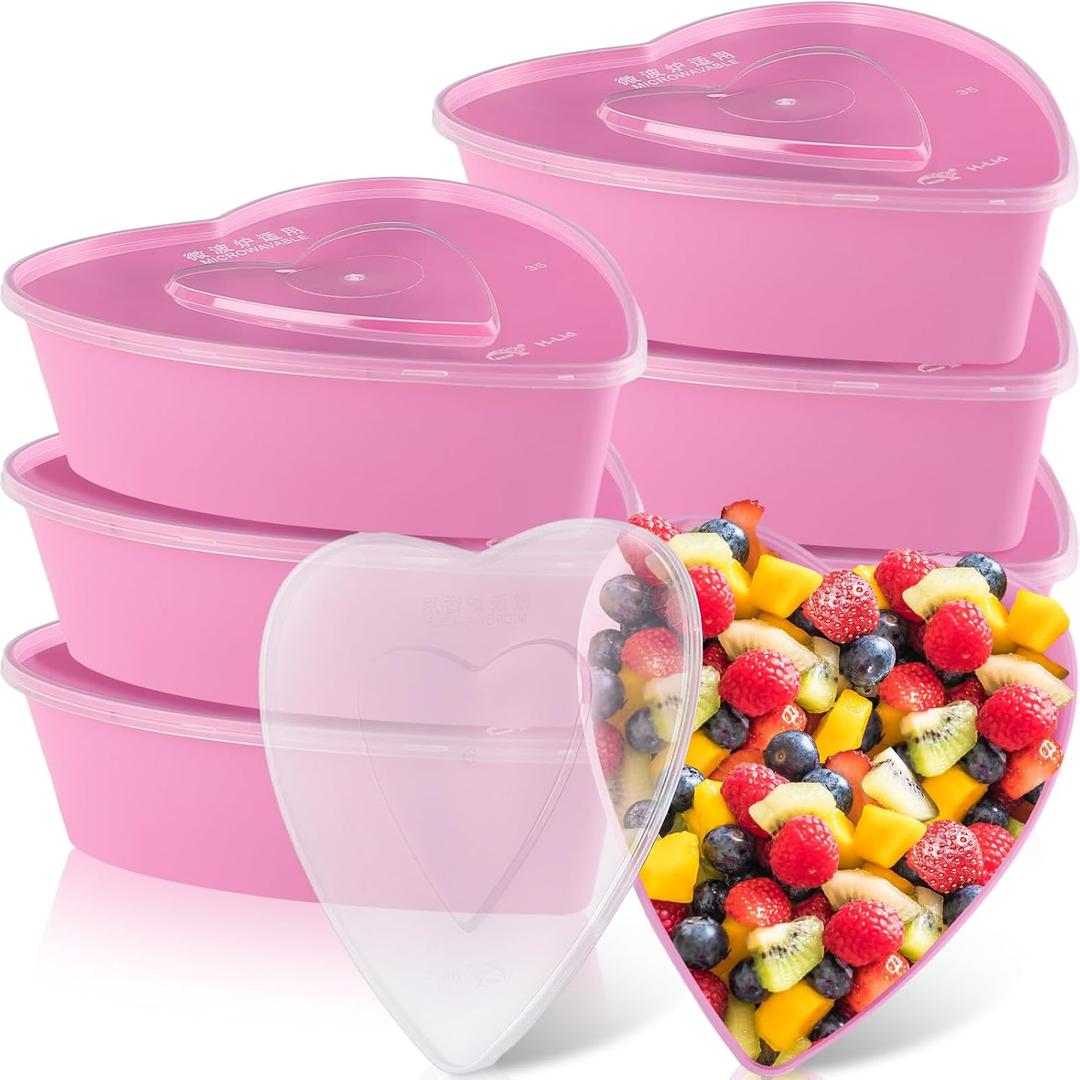 Yerliker 6 Pcs Plastic Food Storage with Lids 16.9 oz Heart Shaped Containers Heart Shaped Seasoning Containers Reusable Dessert Box for Mother Valentine Wedding Birthday Fruit
