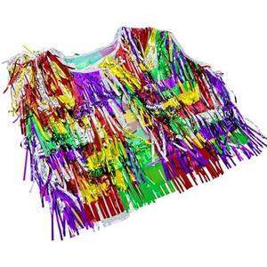 Mardi Gras Tinsel Costume – Shiny Festival Outfit with Colorful Fringe, Party Decoration Attire for Parades and Celebrations