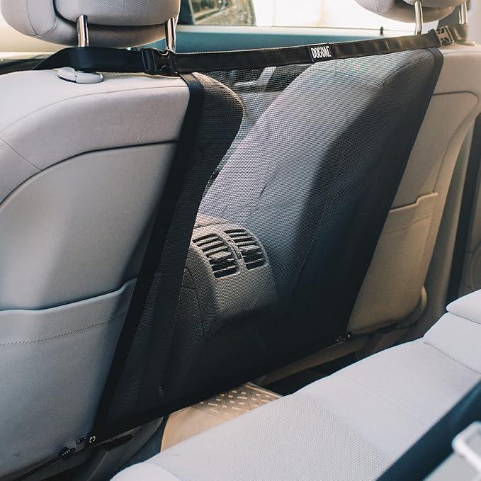 Dog Car Net Barrier - Universal Fit Sturdy Mesh, Easy to Install, Convenient for Air Conditioning, Easy to Clean & with Flexible Bungee Cords for Seat Movement, 