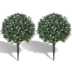 KMTOSA Artificial Campanula with White Bellflower Garden Accents, Set of 2, 22 Inches with Metal Stands, Faux Ornamental Grass Decor for Outdoor Lawn & Patio
