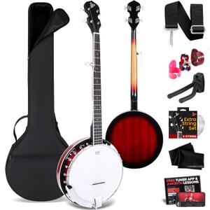 Pyle 5 String Resonator Banjo - Full Size 24 Bracket, Geared 5th Tuner Professional Instrument w/Remo Drum & Hardwood Back - Full Beginner Starter Kit Gig Bag, Tuner, Strings, Picks, Strap, tools