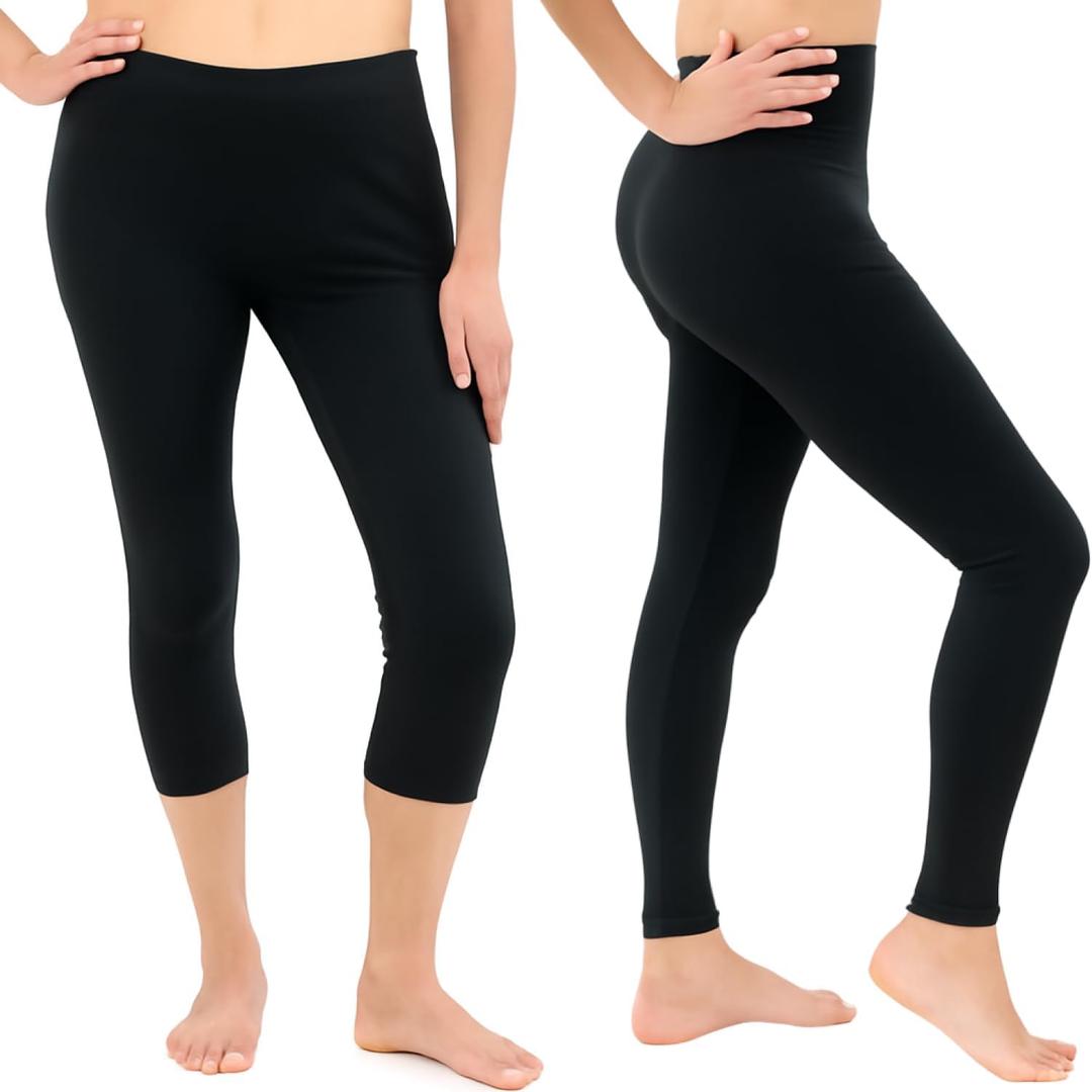2 x SATINA High Waisted Leggings for Women - Comfortable and Stretchy in Versatile Sizes and Colors - Workout Yoga Leggings Set (Black)