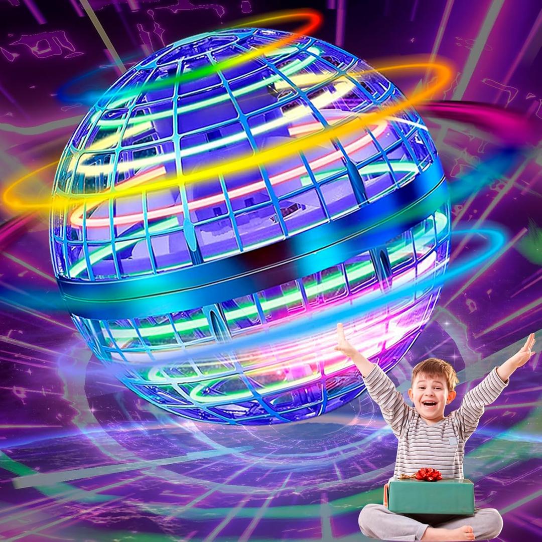 Flying Orb Ball Toy - 2025 Upgraded Magic Flying Orb Toy with LED Light 360Rotating, Boomerang Flying Toys Indoor Outdoor Fun Games, for Boys Girls Adults Kids (Blue)