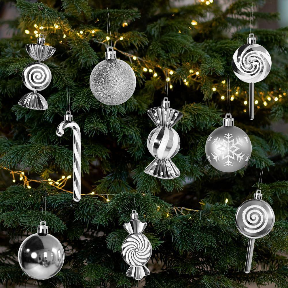 36 Pcs Christmas Ornaments, MOYEE Shatterproof Plastic Christmas Ornaments for Tree - Candy Cane Christmas Decorations Candies Christmas Ball Ornaments (Champagne Color)