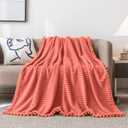 DISSA Fleece Blanket Twin Size 60x80, Coral - Soft, Plush, Fluffy, Fuzzy, Warm, Cozy Perfect Throw for Couch, Bed, Sofa - with Pompom Fringe - Flannel Blanket