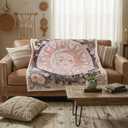 Neasow Sun Moon Daisy Throw Blanket, Boho Aesthetic Floral Blanket, Super Soft Pink Bohemian Decor for Couch Dorm Sofa Room, 5060 inch
