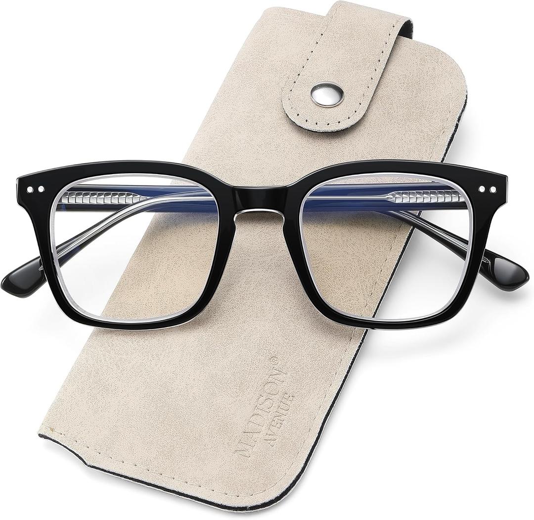 Madison Avenue Retro Square Blue Light Glasses for Women and Men, TR90 Blue Light Blocking Computer Glasses