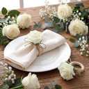 Flower Napkin Rings Set of 12 Wooden White Rose Handmade Napkin Holders for Wedding Mother's Day Birthday Dinner luncheons Picnics Banquet