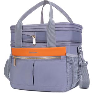 Lunch Box for Women Double Deck Insulated Lunch Bag Women Expandable Leakproof Reusable Lunch Cooler Bag for Work, Office, Picnic, Grey (Gray)