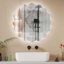 QDSSDECO 23" x 23" Wavy Round LED Wall Mirror, Backlit, Anti-Fog,3 Colors
