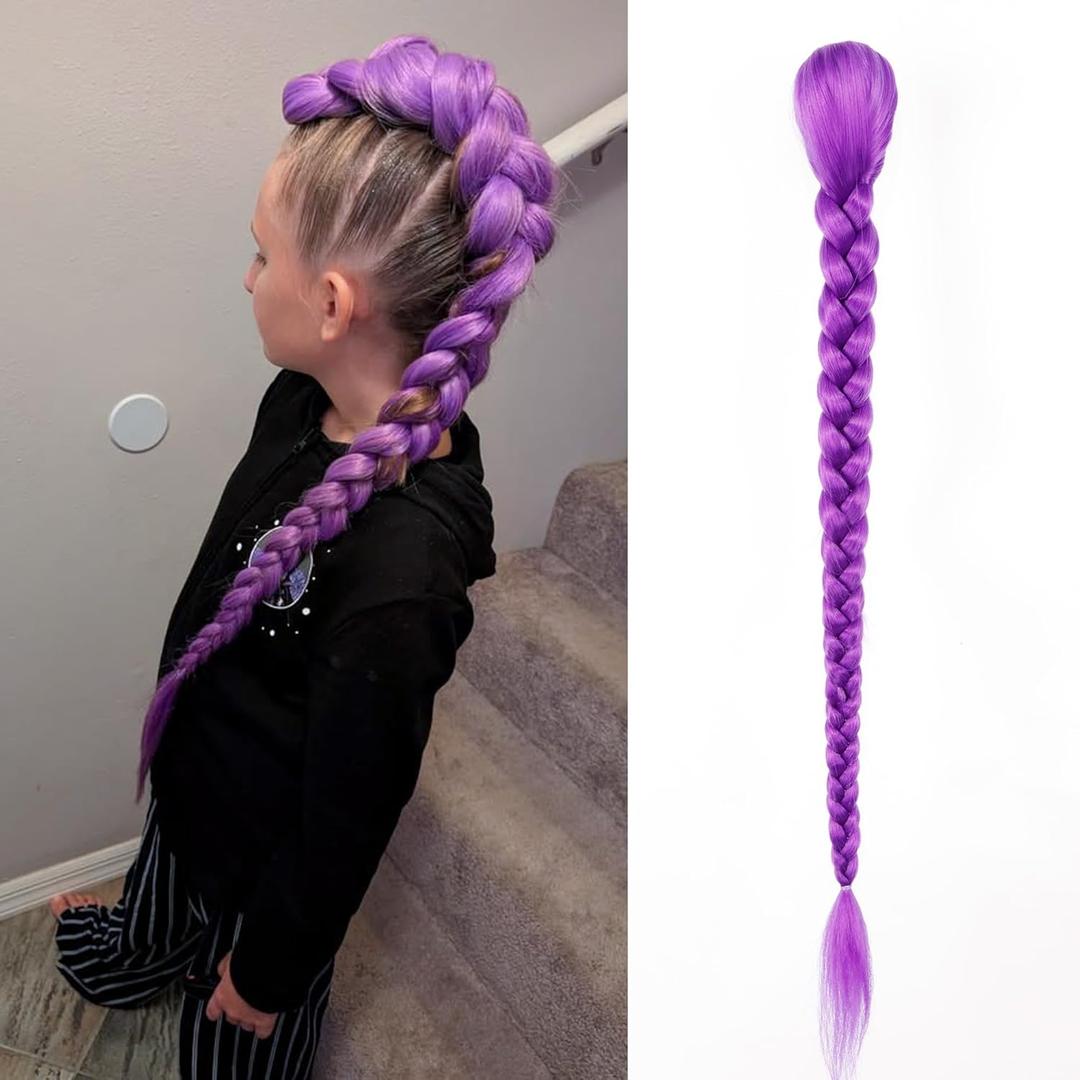 Long Purple Braid Cosplay Hair Extensions Synthetic Fiber Box Braiding Hair 26 INCH Easy Clip in Ponytail for Cosplay Halloween Costume