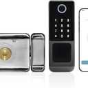 smart latch double gate lock, electronic gate latch for outdoor fence, waterproof keyless smart rim lock, electric double sided keypad locks, Fingerprint, Passcode, Key, IC Card, Tuya App