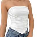 SweatyRocks Women's Asymmetrical Hem Slim Fit Tube Tops Strapless Sleeveless Crop Top (White, L)