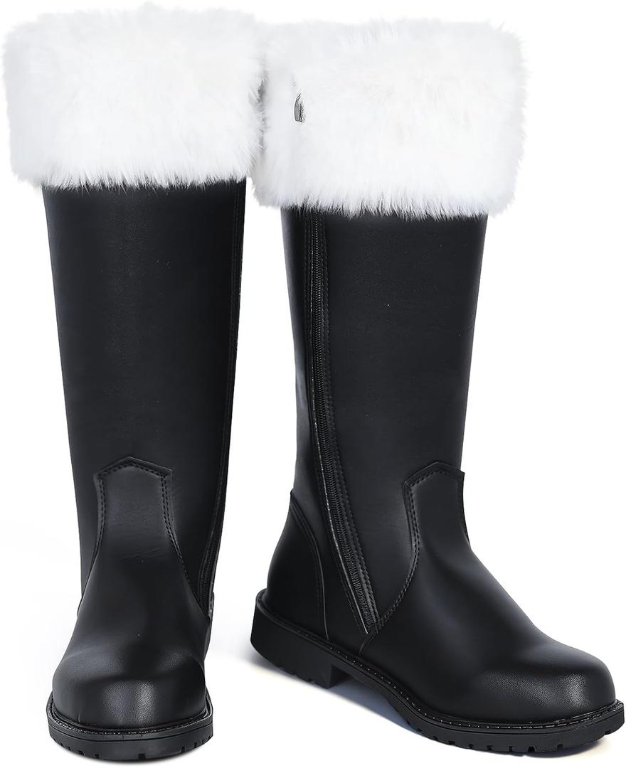 SOMOYA Christmas Santa Claus Boots for Men Women Santa Boots Men Christmas Shoes Adult Black for Cosplay Shoes with White Plush Cuffs (10-11)