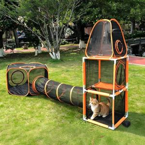 3 in 1 Cat Tent Tunnel 3-Level Climbing Tower with Tunnel Pet Play House Outdoor Large Foldable Cat Enclosure Puppy Playpens (3 in 1)