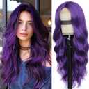 Dark Purple Wig for Women, Dark Purple Wavy Wig Middle Part 26 Inch Purple Wigs Heat Resistant Synthetic Wigs for Daily Party Use