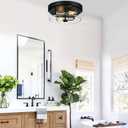 Flush Mount Ceiling Light Fixtures, 2-Light Black and Silver Ceiling Mount for Farmhouse with Seeded Glass Lampshade, Industrial Flush Mount Light Fixture for Hallway, Kitchen, Entryway and Foyer