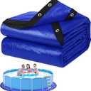 24FT Pool Ground Cloth, 12x12 Mesh Heavy Duty Pool Liner Pad with Anti-Aging PE, Stainless Steel Grommets, Puncture Resistant Under Mat for Above Ground Pools, Tarp for Under Pool