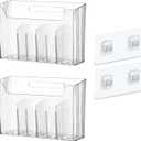 Lae Nuvole 2 Pack Adhesive Mount Cabinet Door Organizer, Wall Mounted Bathroom Organizers and Storage Bins Plastic Stackable Shower Caddy Hanging Floating Shelves for Narrow Space, BPA Free (Clear)