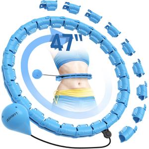 JKSHMYT Weighted Hula Circle Hoops for Adults Weight Loss, Infinity Fitness Hoop Plus Size 47 Inch, 24 Detachable Links, Exercise Hoop Suitable for Women and Beginners (Blue)
