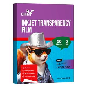 Inkjet Transparency Film 50 Sheets 8.5x11 OHP Overhead Projector Film for DIY Crafting 100% Clear Transparency Paper For Inkjet Printer