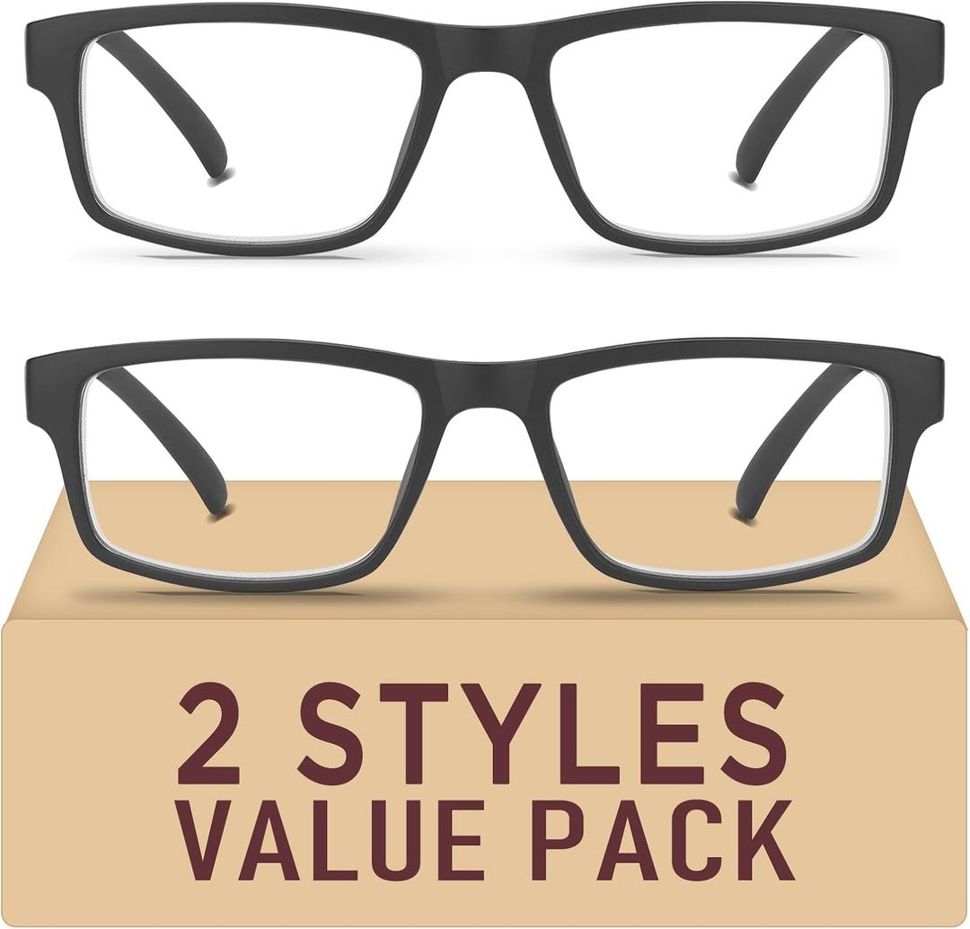 2 Pack Reading Glasses,Upgraded TR Blue Light Blocking Reading Glasses,Filter UV Ray/Glare Computer Readers,Stylish Lightweight Spring Hinges Eyeglasses for Women Men(2-pack Black,1.0)
