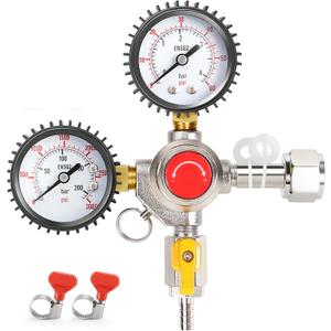 Kegerator Co2 Regulator, CGA-320 Kegerator Gauge Beer Keg Co2 Regulator with Safety Relief Valve, Co2 Tank Regulator Kegerator Regulator with Hose Clamps for Co2 Cylinder Tank