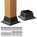 SPACEEUP 4x4 Post Base 2PCS, Internal Size 3.6 x 3.6 Inch Heavy Duty Steel Deck Post Bracket, Fit for 4 x 4 Standard Wood Post Anchor, Decking Base Plate Black Powder Coated
