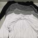 Oakgarden 4 Pack Women's Long Sleeve T-Shirts V Neck Basic Tees Curved Hem Casual Tops Loose Fit Fall Outfits(White, Light Gray, Dark Gray, Black,Medium)