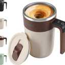 Mongdio Self Stirring Coffee Mug with Fahrenhite Temperature Display, Rechargeable Stirring Mug, Automatic Self Stirring Cup with Lid, For Coffee, Milk and Other Beverages, Brown (13.5OZ)