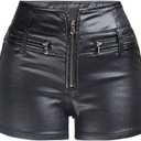 NASUN Womens Casual Faux Leather Shorts High Waist Stretch Disco PU Coated Shorts (Small, Black)
