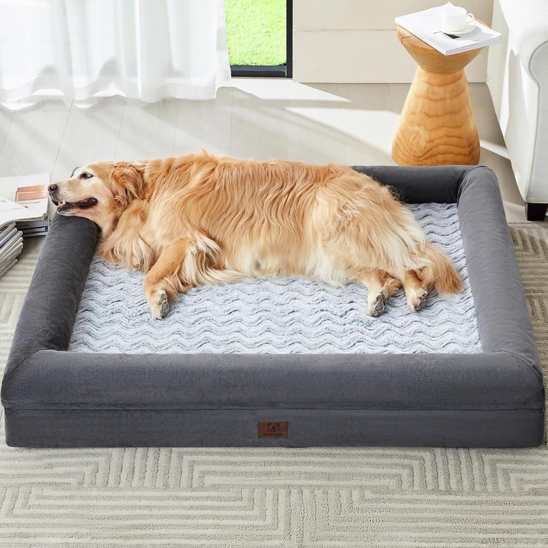 WNPETHOME XL Extra Large Dog Bed, Washable Dog Couch with Removable Waterproof Cover, Orthopedic Large Pet Sofa Bed with Bolster Sides for Sleeping (Dark Gery)