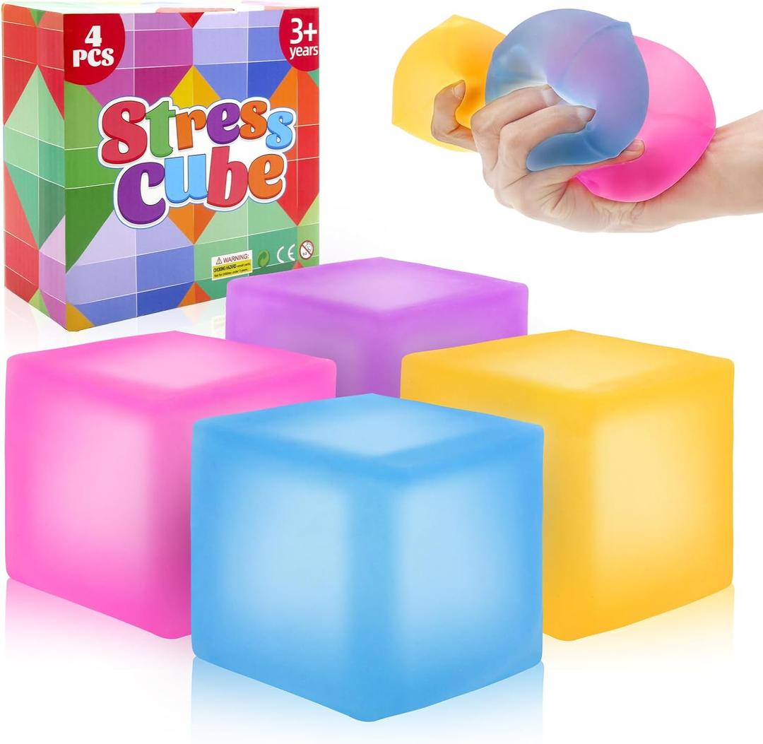 2 x 4 Pack Stress Cube Fidget Toys Large Size Squishy Stress Balls for Adults Kids, Sensory Calming Toys Slow Rising for Relaxation, Squishies Anxiety Stress Relief Toy with Thick Substance, Extra Large