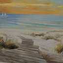 Beach Wall Art for Living Room: Coastal Artwork Walls Framed Hand Painted Heavy Texture Pathway Painting on Seaside Picture Wooden Home(48x24)